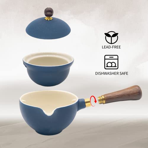 LURRIER Porcelain Chinese Gongfu Tea Set,Portable Teapot Set with 360 Rotation Tea maker and Infuser,Portable All in One Gift Bag for Travel,Home,Gifting,Outdoor and Office(Blue) - Image 4