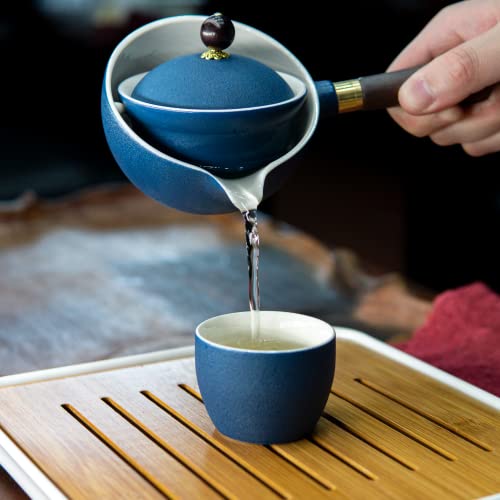LURRIER Porcelain Chinese Gongfu Tea Set,Portable Teapot Set with 360 Rotation Tea maker and Infuser,Portable All in One Gift Bag for Travel,Home,Gifting,Outdoor and Office(Blue) - Image 5