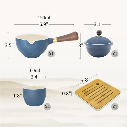 LURRIER Porcelain Chinese Gongfu Tea Set,Portable Teapot Set with 360 Rotation Tea maker and Infuser,Portable All in One Gift Bag for Travel,Home,Gifting,Outdoor and Office(Blue) - Image 2