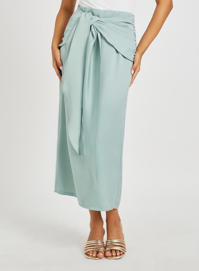 Take Two Solid Bell Sleeve Open Front Abaya and Twisted Waist Skirt Set - Image 5