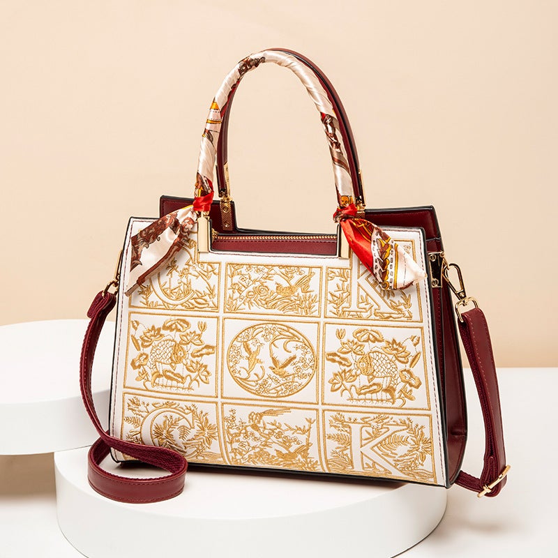 Elegant Red Embroidered Handbag For Women, Large Capacity Trendy Crossbody Bag, Mom Bag, Bridal Wedding Bag - Image 4