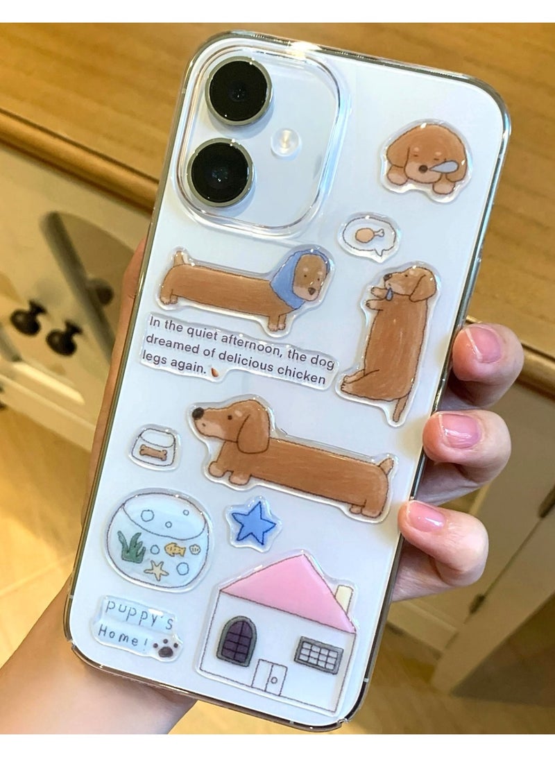 Clear Case for iPhone 16 – Shockproof Soft TPU Bumper Frame with Flexible Transparent Back, Crystle Pastel, Customizable with Kawaii Dachshund Epoxy Resin Stickers (Creamy White & Dachshund Epoxy Resin Stickers) - Image 5