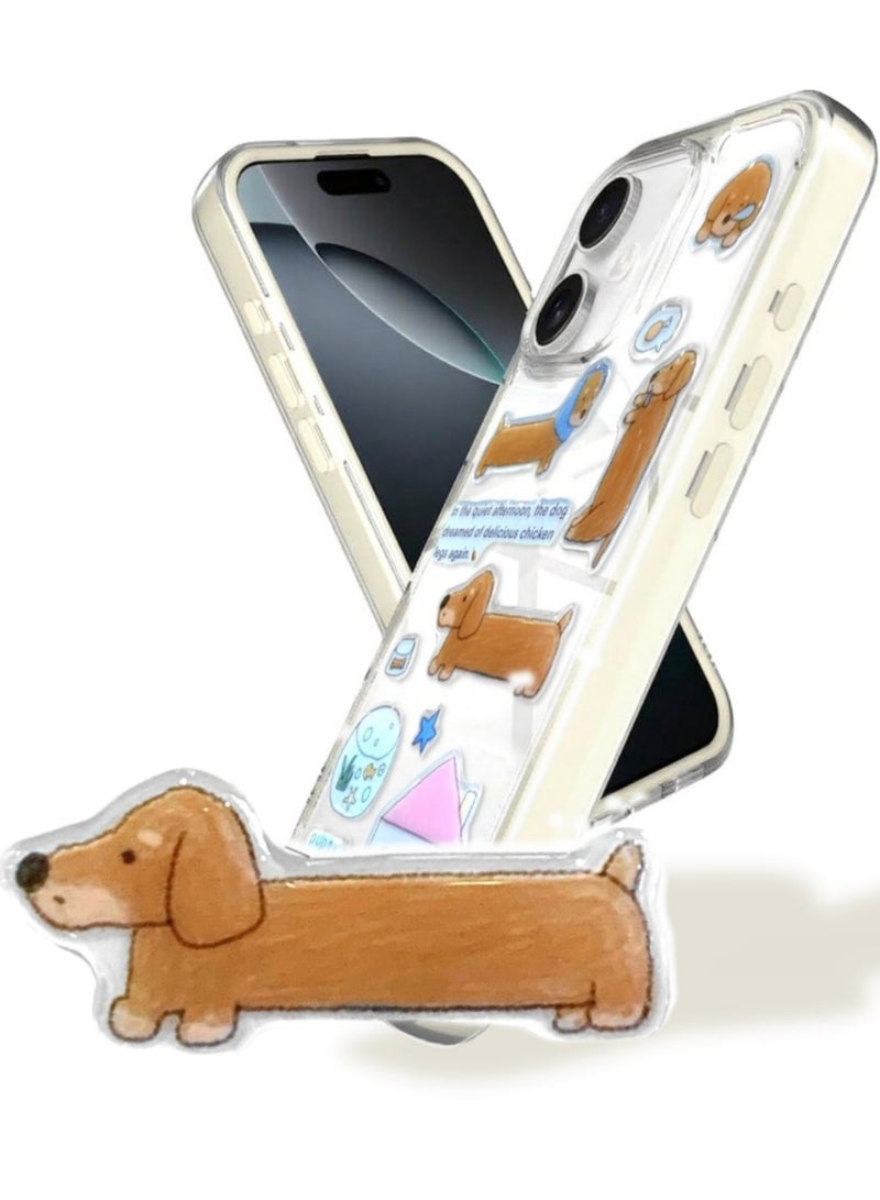 Clear Case for iPhone 16 – Shockproof Soft TPU Bumper Frame with Flexible Transparent Back, Crystle Pastel, Customizable with Kawaii Dachshund Epoxy Resin Stickers (Creamy White & Dachshund Epoxy Resin Stickers) - Image 1