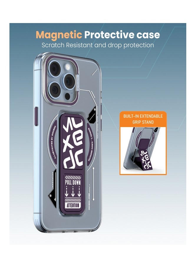 Moxedo Magnetic Protective Case Scratch Resistant Drop Protection with Built-in Extendable Grip Stand Compatible for iPhone 13 Pro Max 6.7 inch - Purple - Image 3