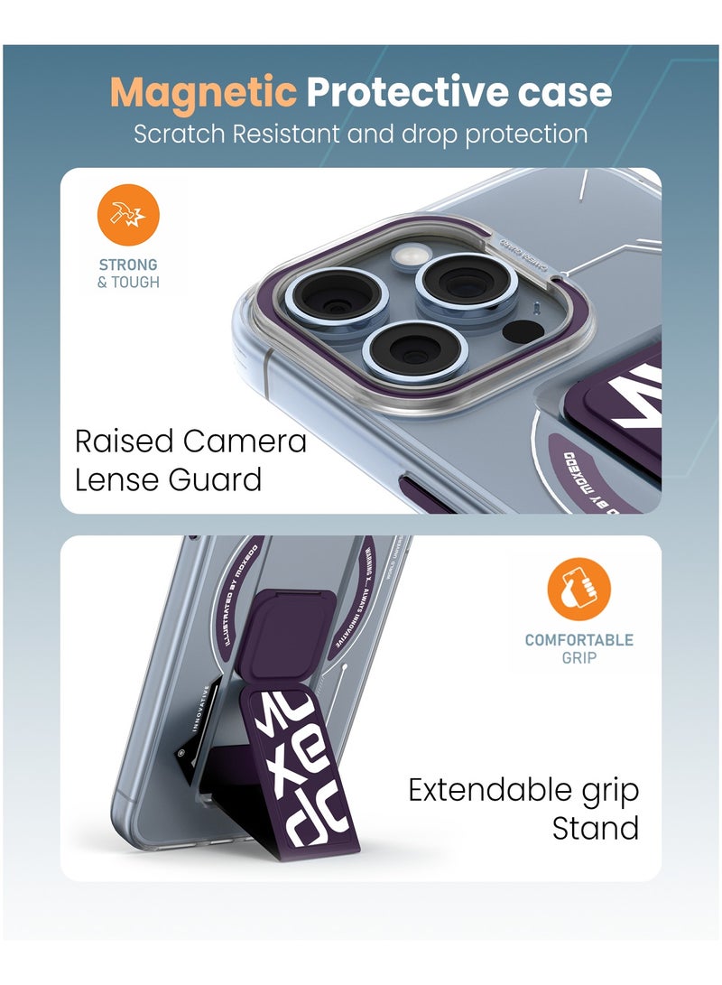 Moxedo Magnetic Protective Case Scratch Resistant Drop Protection with Built-in Extendable Grip Stand Compatible for iPhone 13 Pro Max 6.7 inch - Purple - Image 5