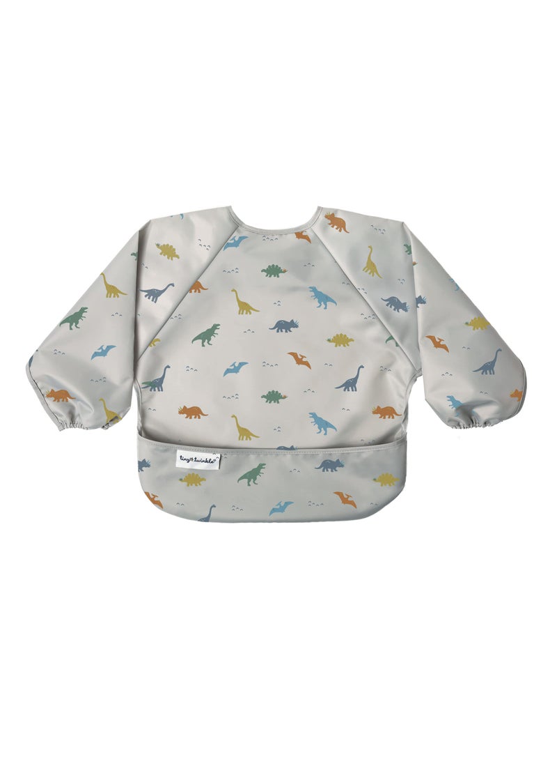 Tiny Twinkle Tiny Twinkle Mess Proof Baby Bib, Cute Full Sleeve Bib Outfit, Waterproof Bibs for Toddlers, Machine Washable, Tug Proof Closure, Baby Smock for Eating, Long Sleeve (Dinosaur, Small 6-24 Months)  - Image 1