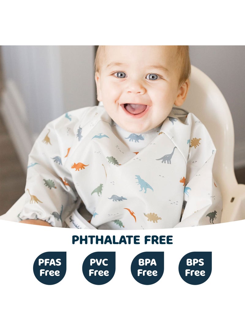 Tiny Twinkle Tiny Twinkle Mess Proof Baby Bib, Cute Full Sleeve Bib Outfit, Waterproof Bibs for Toddlers, Machine Washable, Tug Proof Closure, Baby Smock for Eating, Long Sleeve (Dinosaur, Small 6-24 Months)  - Image 3