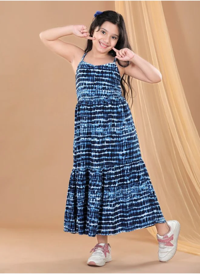 Styli Tie and Dye Print Tiered Maxi Dress