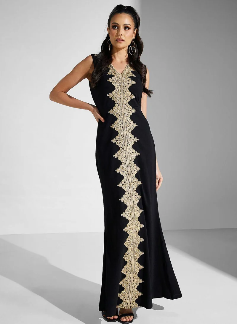 Golden Apple One Shoulder Split Dress