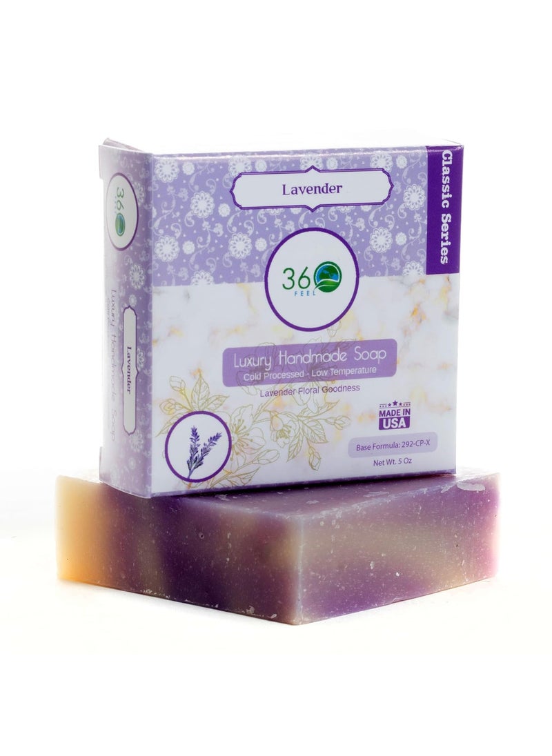 360Feel - Lavender Soap  Handcrafted Castile Soap Bar with Soothing Lavender Floral Scent  Handmade with Essential Oils  Suitable Gift for Anniversaries Weddings and Holiday Stockings  Rich Lather - Image 1