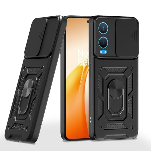 Pikkme Back Cover for OnePlus Nord Ce 4 Lite 5G | D10 Tough Armor | 360 Protection Case | Sliding Camera Shield Cover & Ring Holder Stand Bumper Case (Black) - Image 1
