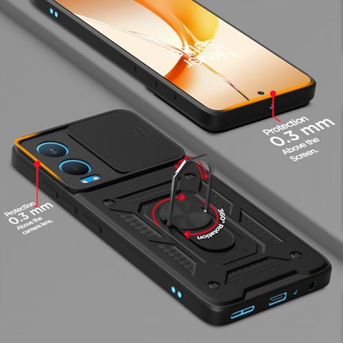 Pikkme Back Cover for OnePlus Nord Ce 4 Lite 5G | D10 Tough Armor | 360 Protection Case | Sliding Camera Shield Cover & Ring Holder Stand Bumper Case (Black) - Image 4