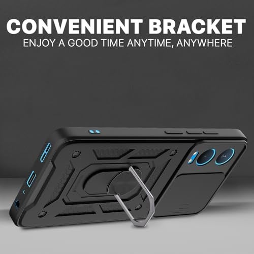 Pikkme Back Cover for OnePlus Nord Ce 4 Lite 5G | D10 Tough Armor | 360 Protection Case | Sliding Camera Shield Cover & Ring Holder Stand Bumper Case (Black) - Image 3