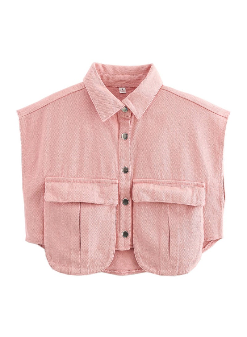 Shougu Sleeveless Cardigan Shirt Imitating Denim Top Jacket For Women - Image 1