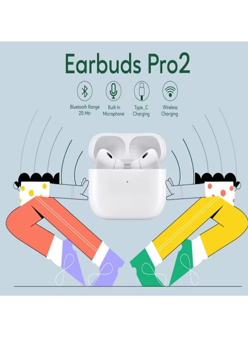 GREEN LION Earbuds Pro 2 with Active Noise Cancellation, Built-in Microphone, High-Excursion Driver Speaker, Wireless Charging, 5 Hours Working Time - White - Image 3