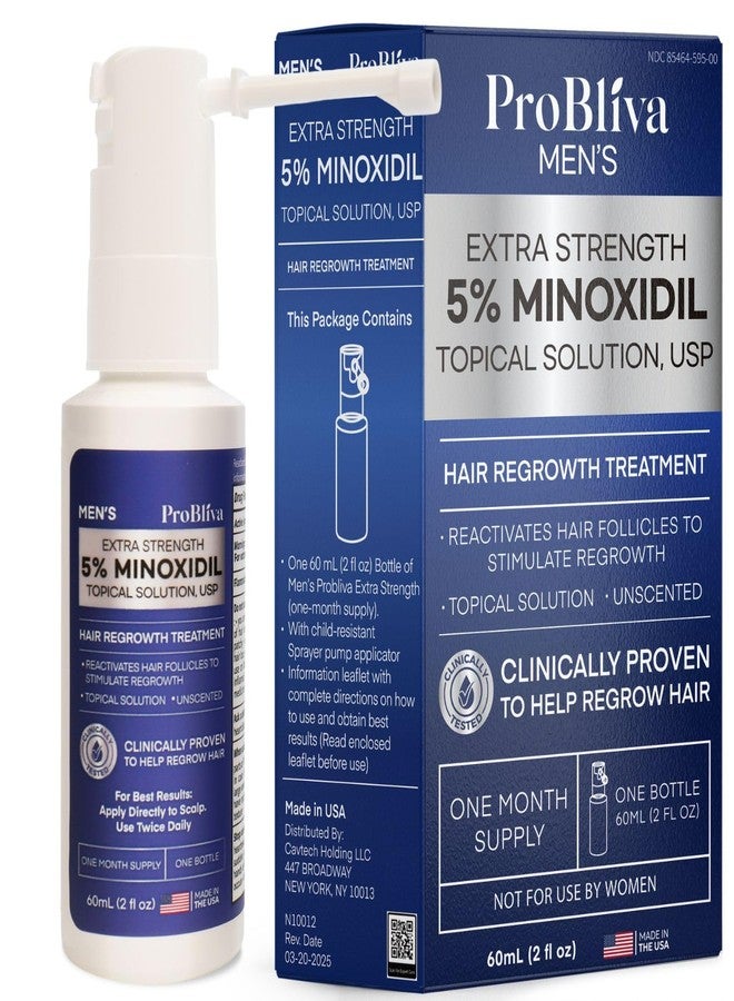 ProBliva Minoxidil Hair Growth Treatment for Men: Clinically Proven 5% Minoxidil Treatment for Hair Loss & Thinning - Extra Strength Hair Regrowth Treatment & Scalp Nourishment - Made in USA - 2 FL OZ - Image 1