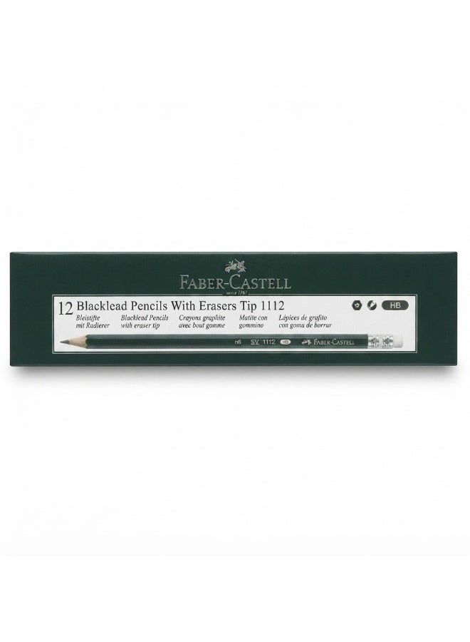 FABER-CASTELL 1112 Blacklead Pencils with Eraser Tip, Pack of 12 - Image 1