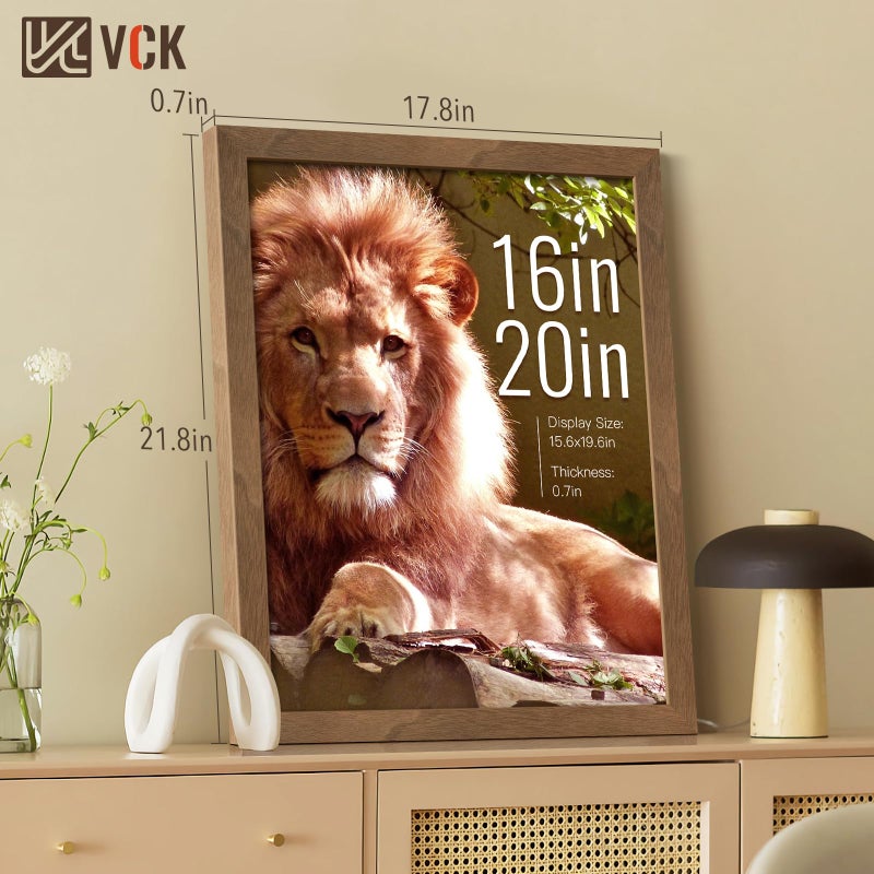 VCK 16x20 Picture Frames for Wall - Brown Walnut 3 Pack, Natural Textured Solid Wood Poster Frame - Image 2