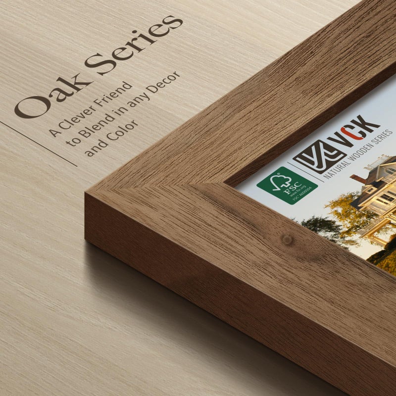 VCK 16x20 Picture Frames for Wall - Brown Walnut 3 Pack, Natural Textured Solid Wood Poster Frame - Image 4