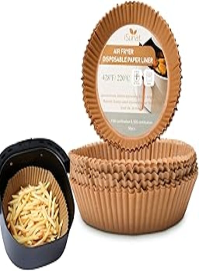 Air Fryer Disposable Paper Liners, Non-Stick Air Fryer Paper Liners for Baking, Round Food Grade Basket Waterproof Oil-Proof for Oven Microwave (100 Pcs 7.9 Inch)