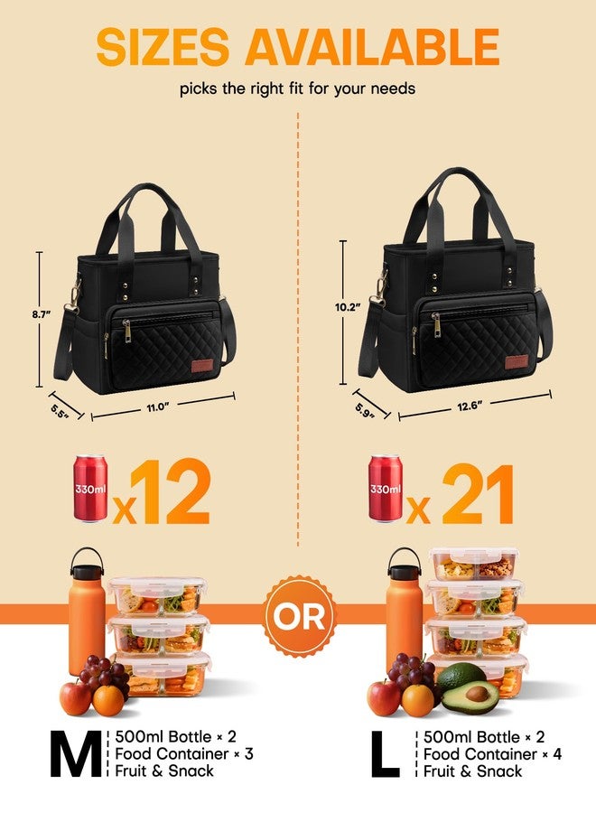 HOTOR Lunch Box for Women - Insulated Lunch Bag with Multiple Pockets, Portable Lunch Tote & Cooler with Handles & Adjustable Strap for Work, Picnic, Short Trip, 11.0" x 5.5" x 8.7", Black - Image 5