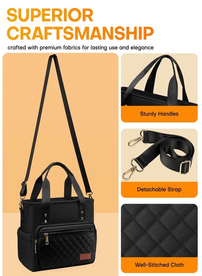 HOTOR Lunch Box for Women - Insulated Lunch Bag with Multiple Pockets, Portable Lunch Tote & Cooler with Handles & Adjustable Strap for Work, Picnic, Short Trip, 11.0" x 5.5" x 8.7", Black - Image 4