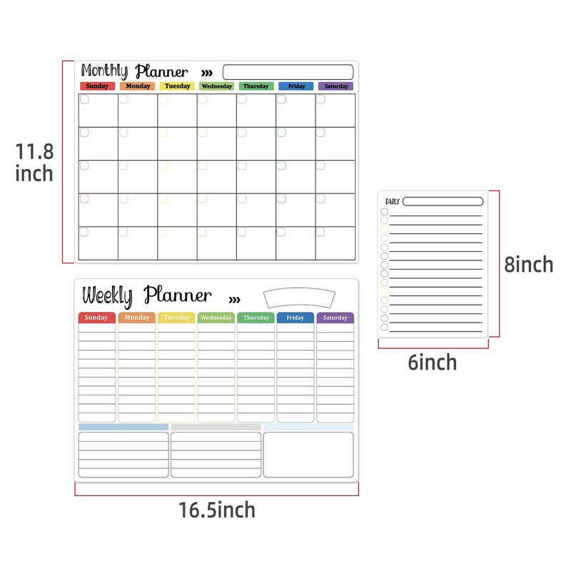 Hivillexun Magnetic Dry Erase Calendar Whiteboard Set (3-Pack) for Fridge, Wall, and Refrigerator Organization â€“ Monthly, Weekly, and Daily Planners with 8 Markers and Eraser - Image 4
