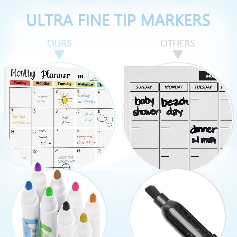 Hivillexun Magnetic Dry Erase Calendar Whiteboard Set (3-Pack) for Fridge, Wall, and Refrigerator Organization â€“ Monthly, Weekly, and Daily Planners with 8 Markers and Eraser - Image 2