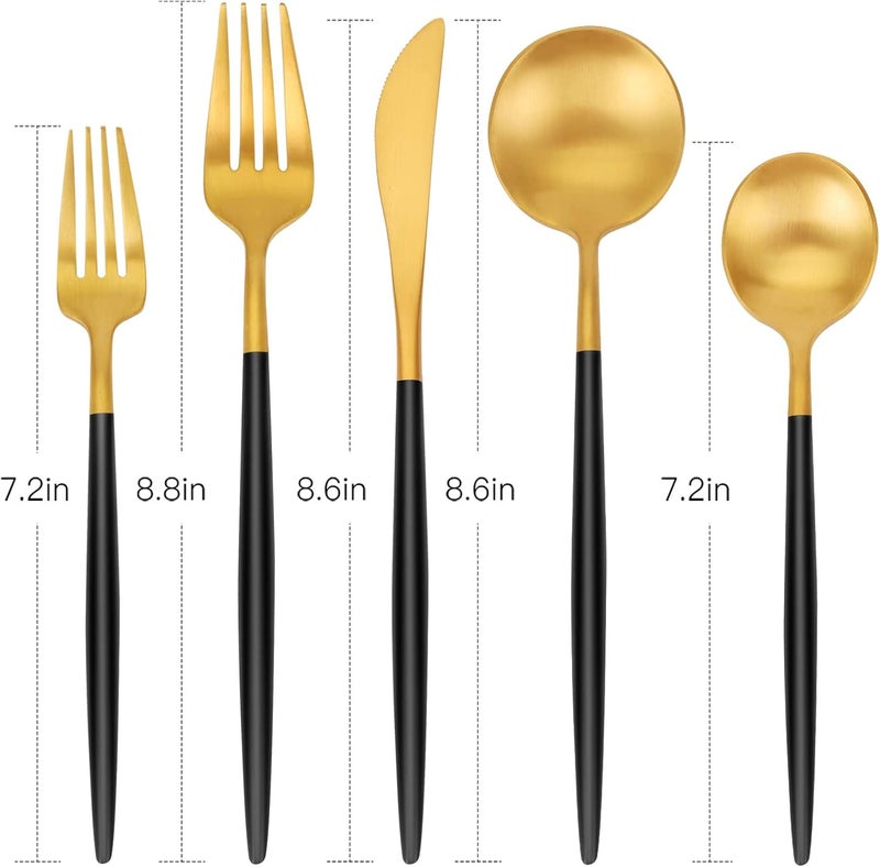 sharecook Matte Gold Silverware Set SHARECOOK 20Piece Stainless Steel Satin Finish Flatware Set Service for 4 Kitchen Utensil Set Tableware Cutlery Set for Home and Restaurant With Black Handle - Image 2