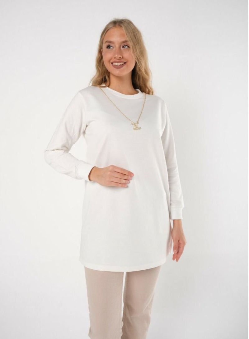 White Long Sleeves Cotton Blend Blouse