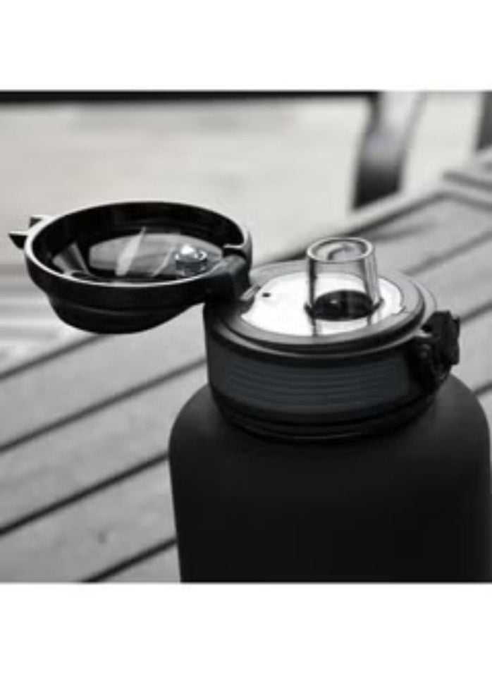 KANGZYUAN - Sports Water Bottle 1500ML High Capacity Protein Shaker Outdoor Travel Portable Leakproof Drinkware Plastic Drink Bottle BPA Free 1.5L Black and White - Image 1