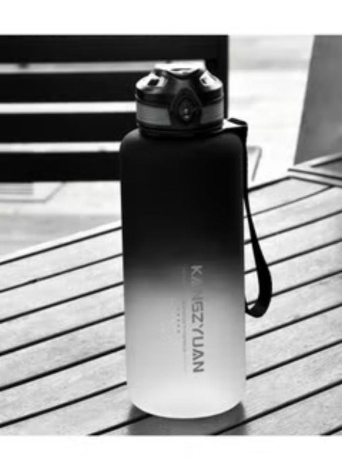 KANGZYUAN - Sports Water Bottle 1500ML High Capacity Protein Shaker Outdoor Travel Portable Leakproof Drinkware Plastic Drink Bottle BPA Free 1.5L Black and White - Image 1