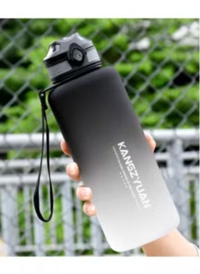 KANGZYUAN - Sports Water Bottle 1500ML High Capacity Protein Shaker Outdoor Travel Portable Leakproof Drinkware Plastic Drink Bottle BPA Free 1.5L Black and White - Image 1