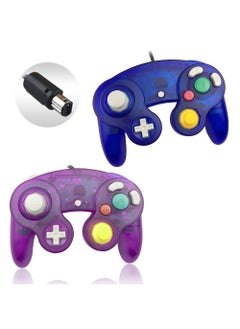 2 Packs NGC Controllers - Classic Wired Controllers for Wii Game Cube - Clear Purple and Clear Blue - Multiplayer Gaming Convenience