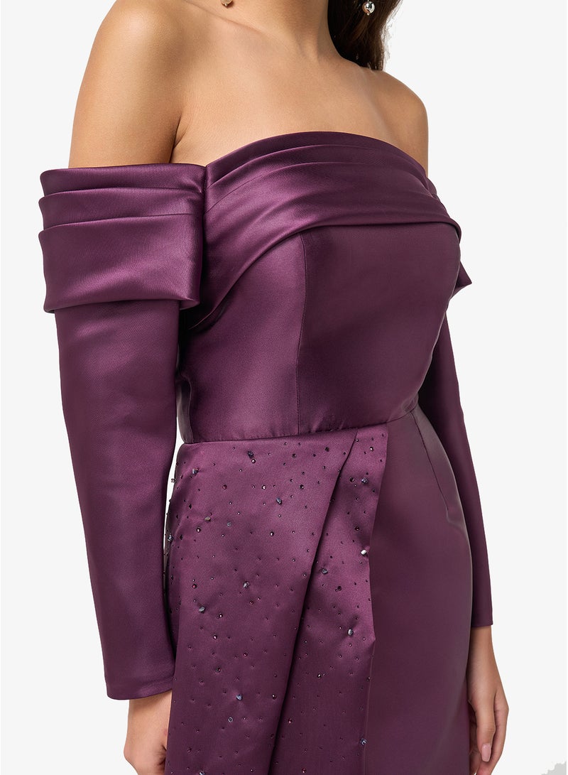 Threadz by Ajooni Off Shoulder Long Sleeve Maxi Dress - Image 3