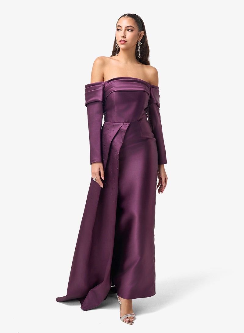 Threadz by Ajooni Off Shoulder Long Sleeve Maxi Dress - Image 4