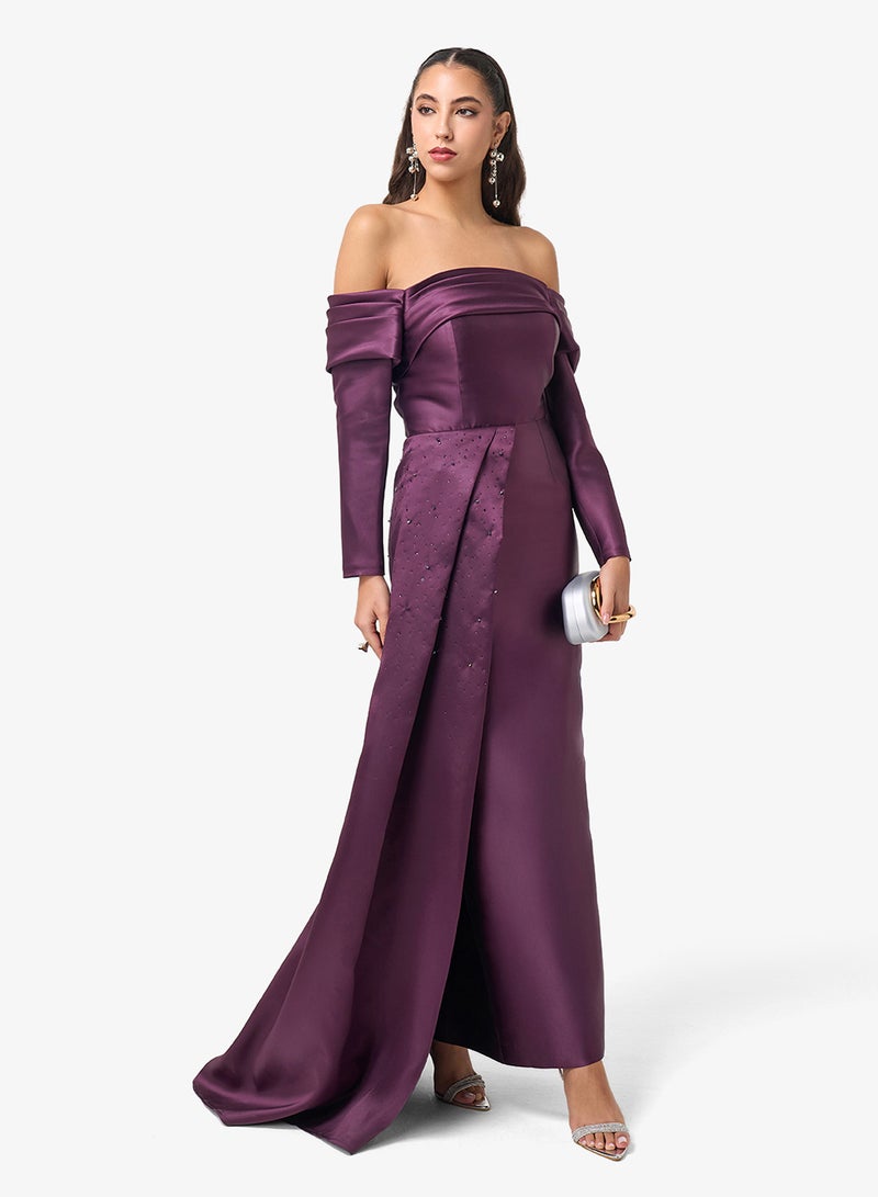 Threadz by Ajooni Off Shoulder Long Sleeve Maxi Dress - Image 1