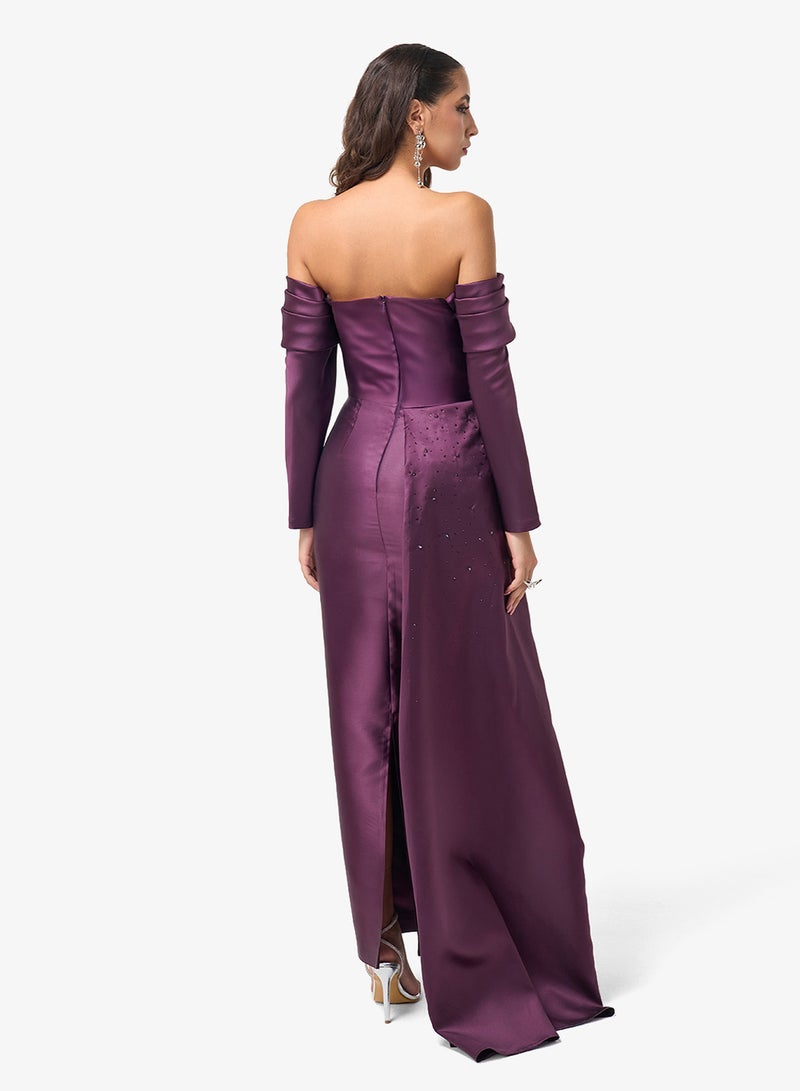 Threadz by Ajooni Off Shoulder Long Sleeve Maxi Dress - Image 2