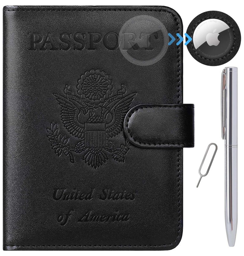 PASCACOO Airtag Passport Holder Cover Wallet RFID Blocking Leather Case Travel Essentials Luggage Accessories Travel Must Have(118#Black) - Image 1