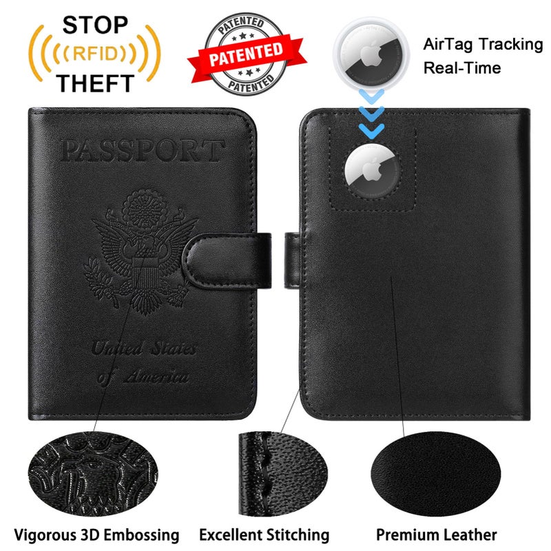 PASCACOO Airtag Passport Holder Cover Wallet RFID Blocking Leather Case Travel Essentials Luggage Accessories Travel Must Have(118#Black) - Image 2