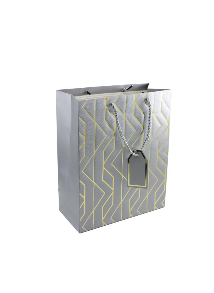 PARTY FUN Paper Gift Bag 18x10x23cm, Elegant Packaging for Special Moments Silver Color  - Image 1