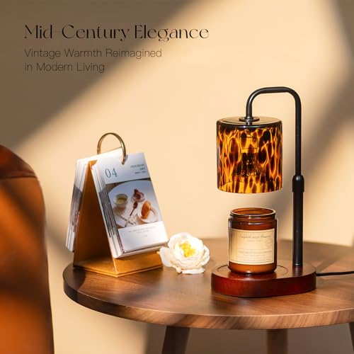 Candeldo Tortoise Shell Home Decor: Black Candle Warmer Lamp with Timer Vintage Leopard Lamp with 2 Bulbs Height Adjustable Candle Warmer Dimmable Mothers Day Women Gift - Image 2