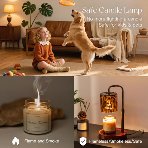 Candeldo Tortoise Shell Home Decor: Black Candle Warmer Lamp with Timer Vintage Leopard Lamp with 2 Bulbs Height Adjustable Candle Warmer Dimmable Mothers Day Women Gift - Image 4