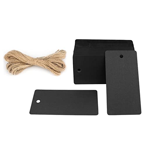 G2PLUS Black Gift Tags with String, 100PCS Blank Paper Hang Tags, 3.5x1.7 in Black Paper Tag, Rectangle Label for Gift Wrapping, DIY Arts & Crafts, Graduation, Halloween Party Favors - Image 1