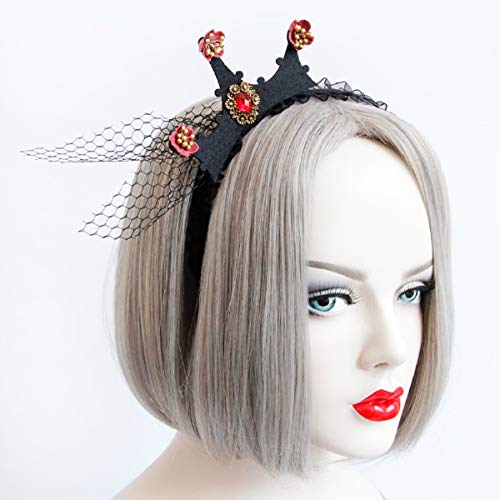 LSHDXD Halloween Headband for Women ，Baroque retro crown Headband with Lace Veil Hair bands for Halloween Decorations Party Supplies Queen Dress Up - Image 3
