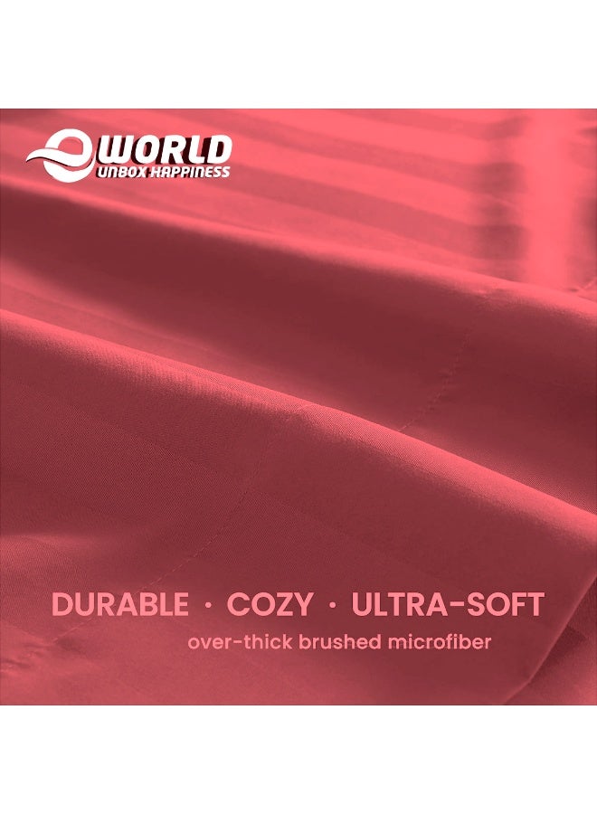 Eworld 4-Piece Luxury Super King Maroon Striped Bedding Set (Flat Sheet 280×280 cm, Fitted Sheet 200×200+30 cm, 2 Pillowcases 50×75 cm) – Premium Microfiber, Hotel-Style Comfort - Image 5