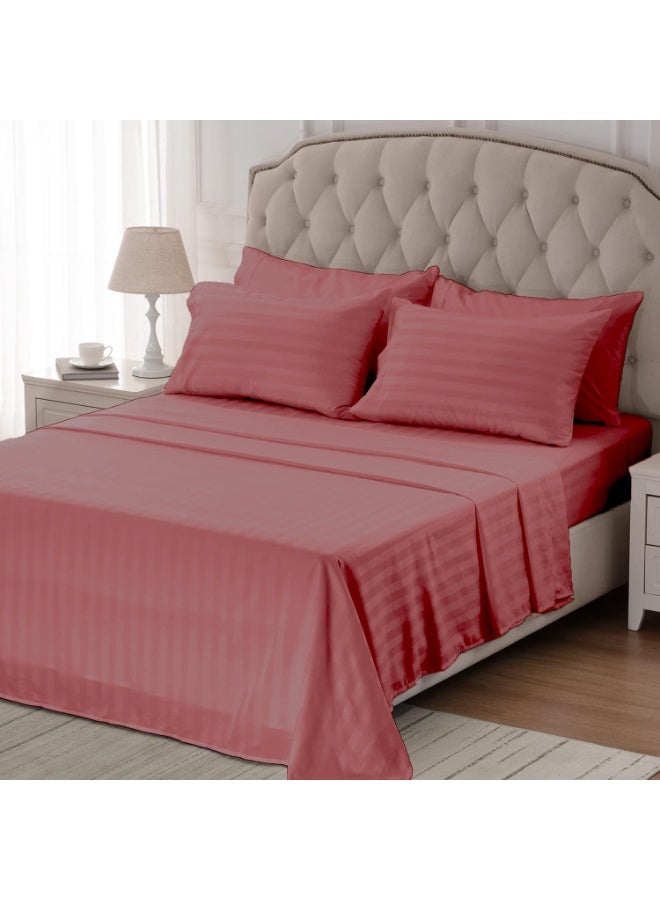 Eworld 4-Piece Luxury Super King Maroon Striped Bedding Set (Flat Sheet 280×280 cm, Fitted Sheet 200×200+30 cm, 2 Pillowcases 50×75 cm) – Premium Microfiber, Hotel-Style Comfort - Image 2