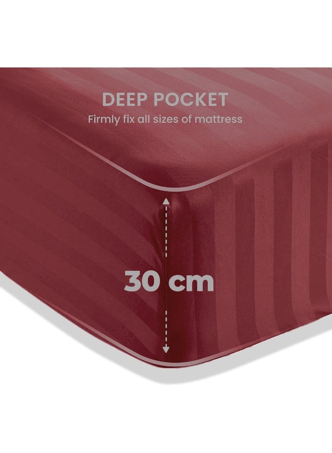 Eworld 4-Piece Luxury Super King Maroon Striped Bedding Set (Flat Sheet 280×280 cm, Fitted Sheet 200×200+30 cm, 2 Pillowcases 50×75 cm) – Premium Microfiber, Hotel-Style Comfort - Image 4