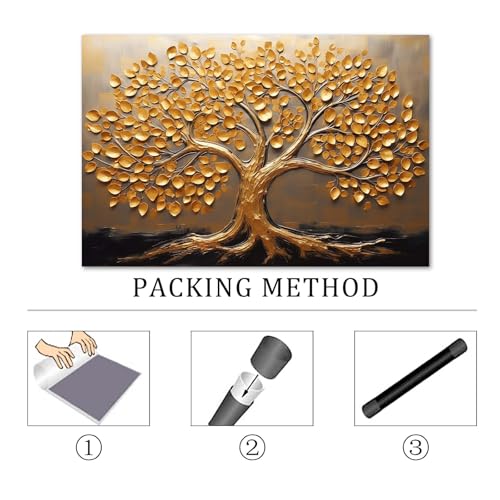 Ecyanlv Gold Tree of Life Canvas Wall Art Black and Gold Abstract Painting Textured Tree Wall Art Gold Leaf Canvas Print Leaf Poster Abstract Tree Pictures Wall Decor for Living Room 16x24inch Frameless - Image 4