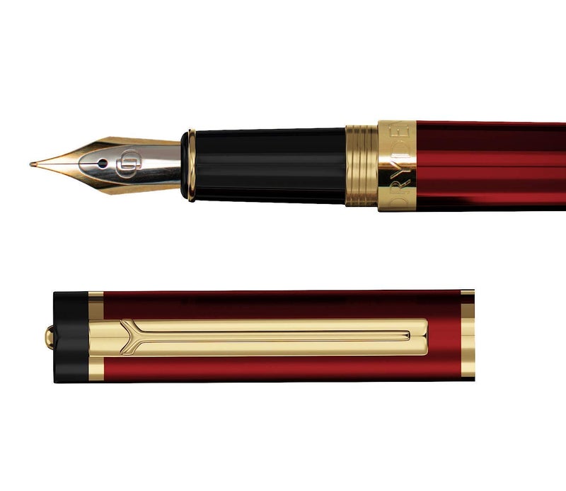 Dryden Designs Fountain Pen - Medium Nib | Includes 24 Ink Cartridges (12 Black 12 Blue) and Ink Refill Converter | Calligraphy Pen, Consistent Writing, Smooth Flow -Royal Red - Image 2